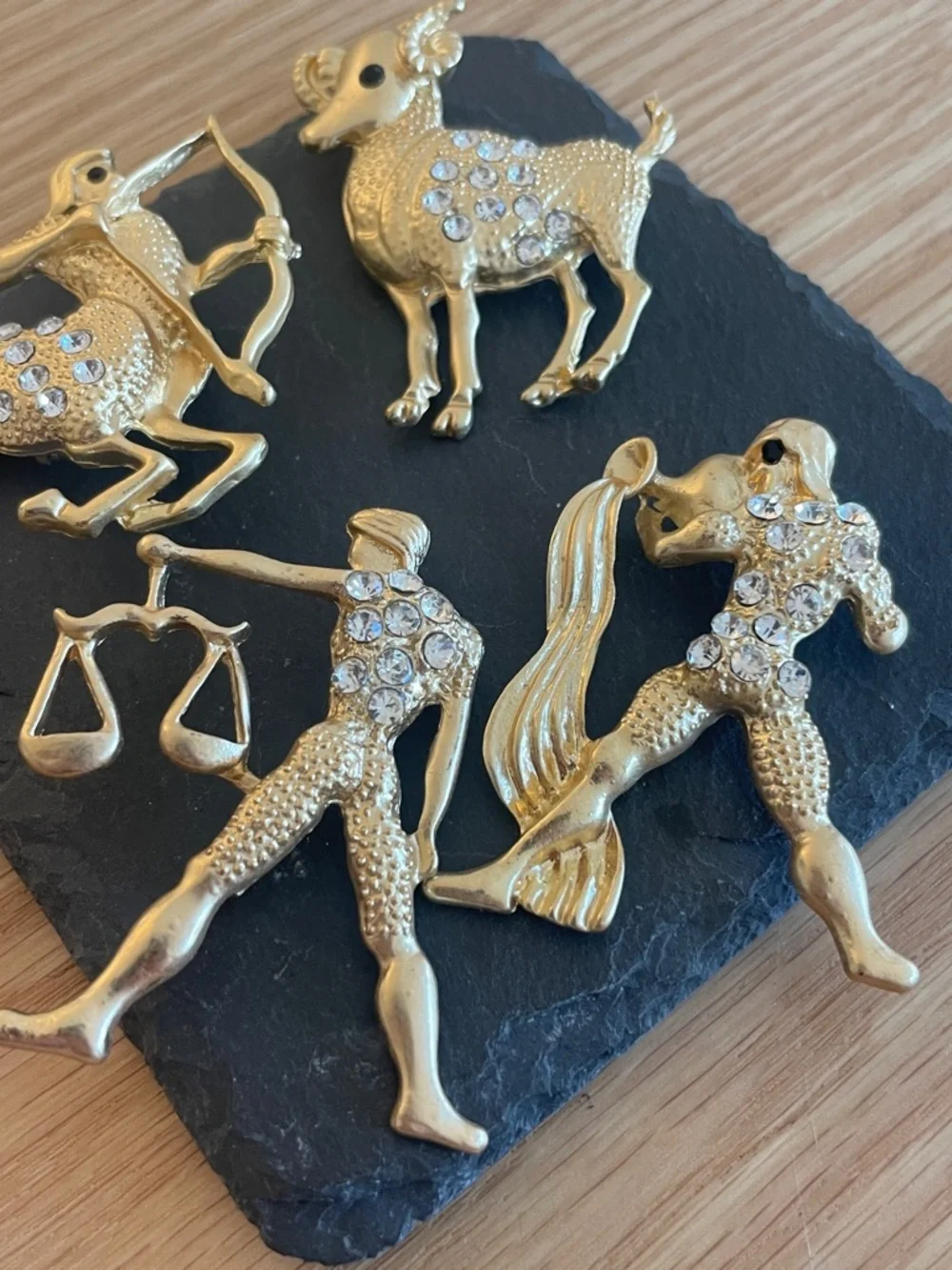 Zodiac Brooch Bundle Astrology Libra Aries Crystal Gold Celestial Jewelry Set